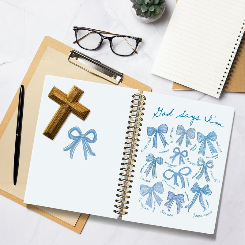 WLIANG Coquette blue Bow Christian Notebook, God Says I am Christian Journal for Women, Bible Journal,k, Prayer Journal for Woman, Hardcover Spiral Notebook l80 Sheets -160 Pages 5.5x8.3 Inch - Image 5